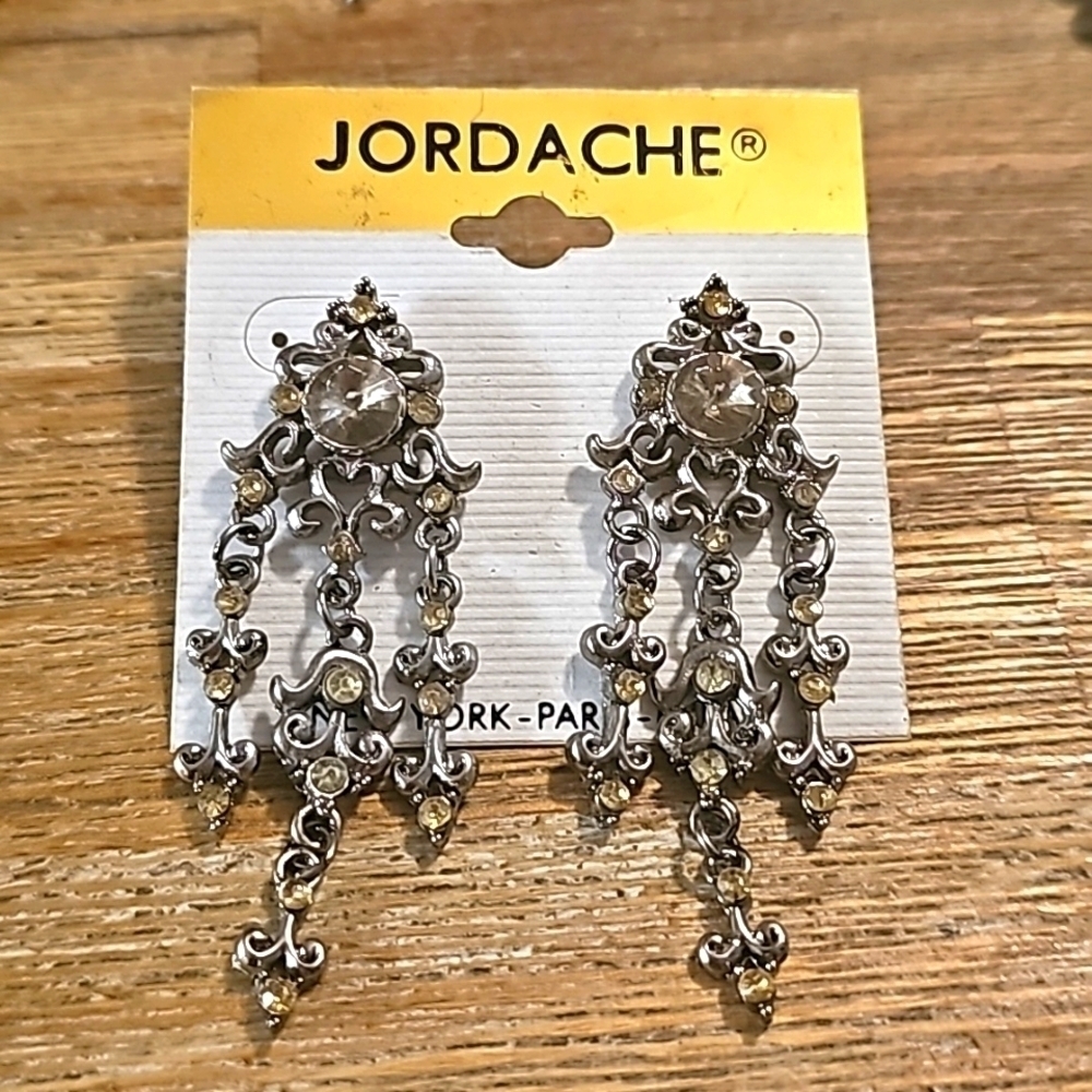 NWT Jordache Chandelier Rhinestones Earrings